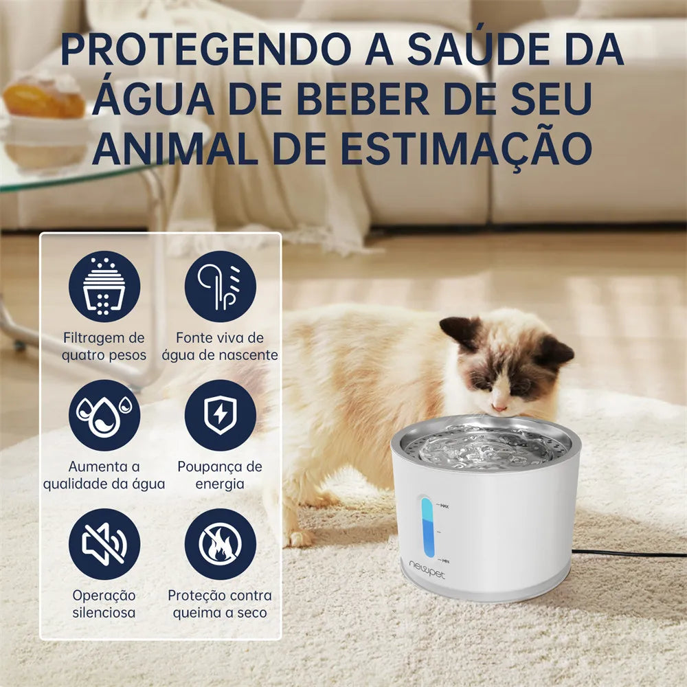 Fonte de Água com LED 2.4L | Hidratação e Purificação Silenciosa