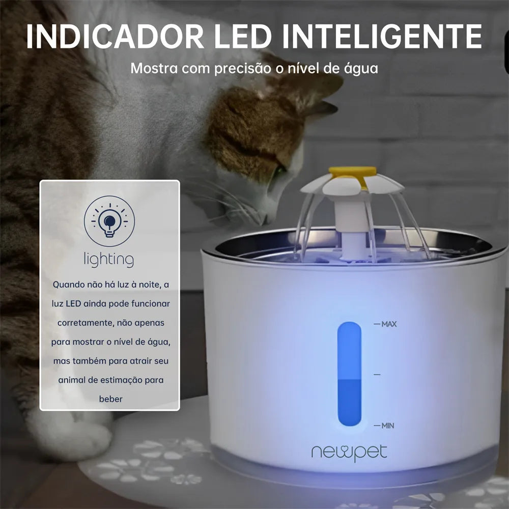 Fonte de Água com LED 2.4L | Hidratação e Purificação Silenciosa